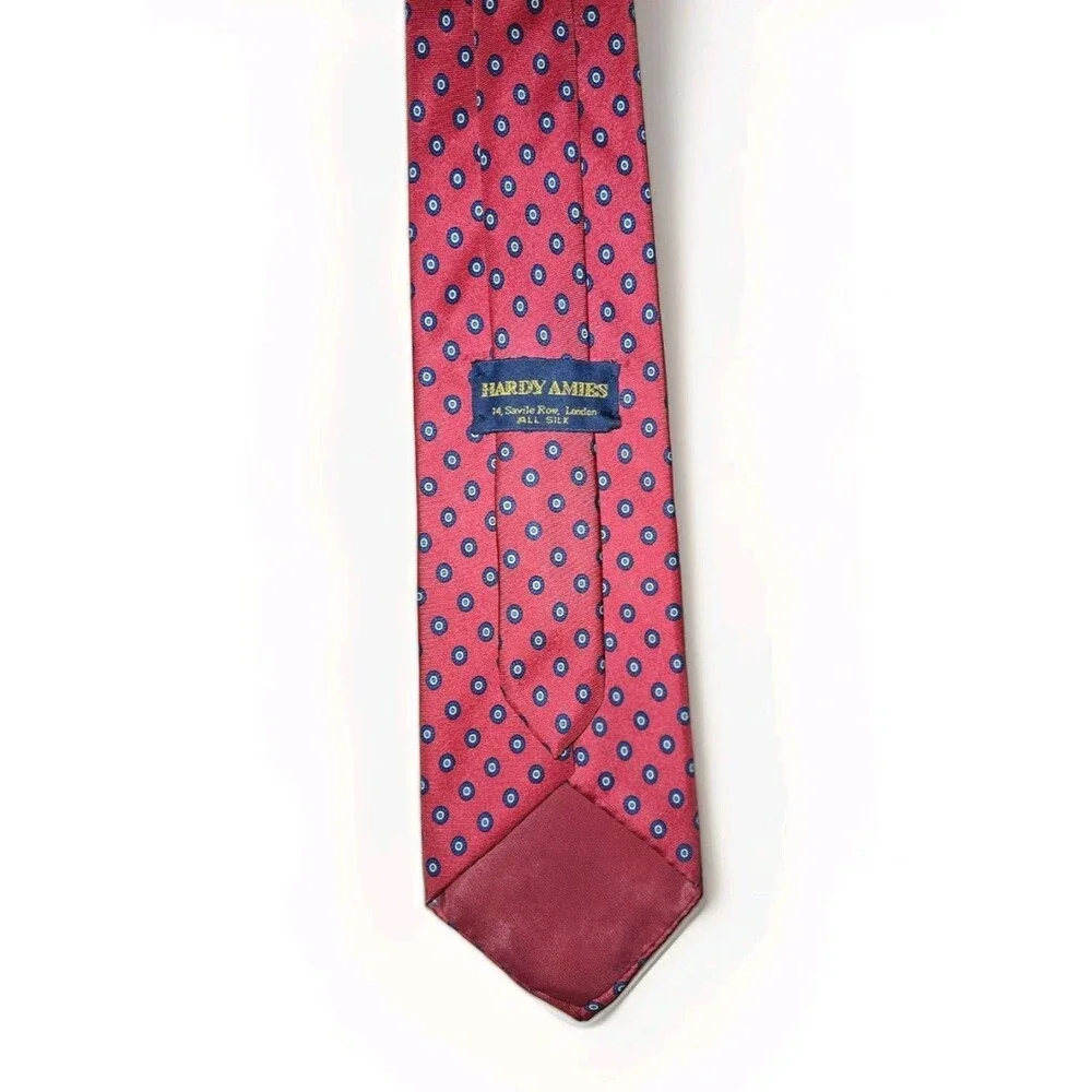 Hardy Amies 14 Savile Row London Mens Silk Tie Red Blue Medallion Vintage Tie